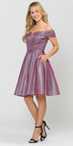 Poly USA 8224 Off-Shoulder Magenta Homecoming Short Dress with Pockets