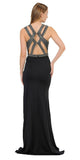 Black Sleeveless Long Prom Dress Beaded Open Back