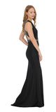 Black Sleeveless Long Prom Dress Beaded Open Back