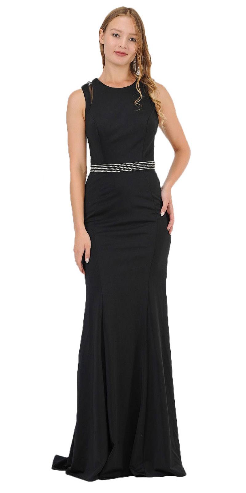 Black Sleeveless Long Prom Dress Beaded Open Back