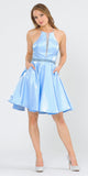Poly USA 8236 Halter with Pockets Short Homecoming Dress Baby Blue