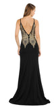 Keyhole Neck Appliqued Long Prom Dress Black