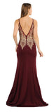 Keyhole Neck Appliqued Long Prom Dress Burgundy