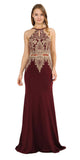 Keyhole Neck Appliqued Long Prom Dress Burgundy