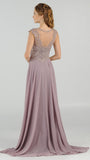 Mauve Cap Sleeves Embroidered Long Formal Dress with Slit