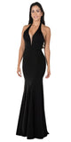 Poly USA 8262 Deep V-Neck Halter Long Prom Dress Black