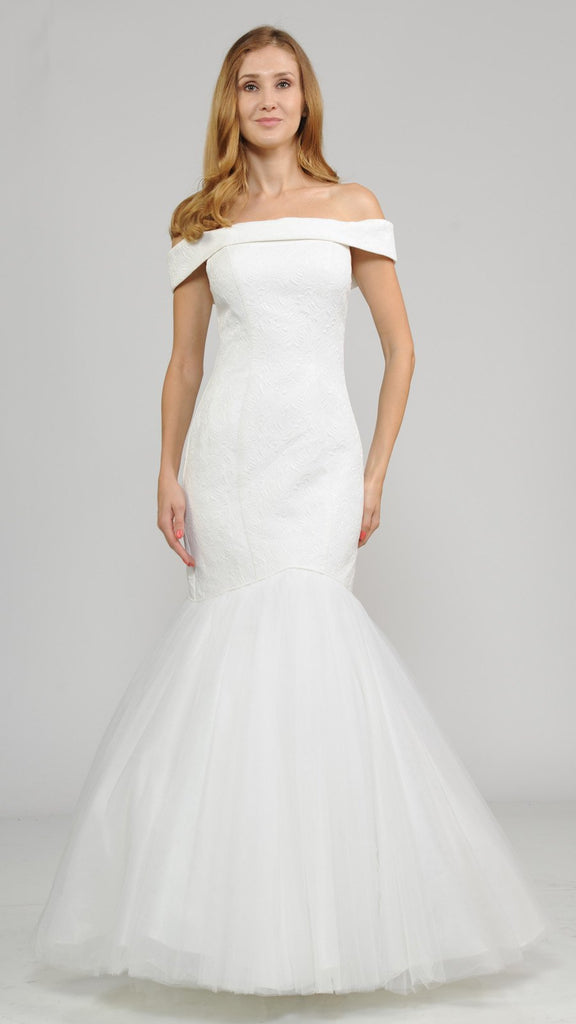 Poly USA | Ed Young 8482 Off-Shoulder Glitter Long Fitted Dress