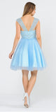 V-Neck Embroidered Baby Blue Homecoming Short Dress