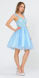 V-Neck Embroidered Baby Blue Homecoming Short Dress