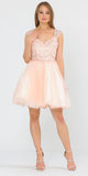 V-Neck Embroidered Blush Homecoming Short Dress