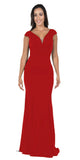 Cap Sleeved Red Long Formal Dress V-Neck and Back