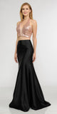 Rose Gold Two-Piece Long Prom Dress Sequins Top V-Neck