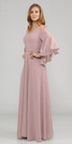 Cold-Shoulder V-Neck Long Formal Dress Bell Sleeve Mauve