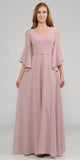 Cold-Shoulder V-Neck Long Formal Dress Bell Sleeve Mauve