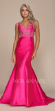 Nox Anabel 8307 Long Fuchsia Mermaid Gown Satin Beaded Bodice Sleeveless