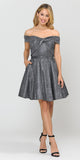Poly USA 8356 Silver/Black Homecoming Short Dress Off-Shoulder
