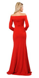 Red Off-Shoulder Long Formal Dress with Long Sleeves