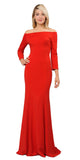 Red Off-Shoulder Long Formal Dress with Long Sleeves