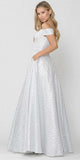 Off-White/Silver Cold-Shoulder Prom Ball Gown with Pockets