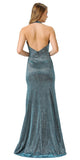Teal Halter V-Neck Long Prom Dress