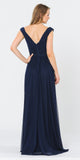 Off-Shoulder Ruched Bodice Long Formal Dress Dark Navy Blue