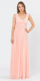 Blush V-Neck and Back Long Formal Dress Sleeveless