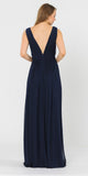 Navy Blue V-Neck and Back Long Formal Dress Sleeveless