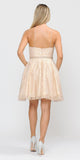 Poly USA 8410 Metallic Lace Halter Homecoming Short Dress Champagne