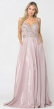 Poly USA 8414 Embellished Rose Gold Long Prom Dress with Pockets
