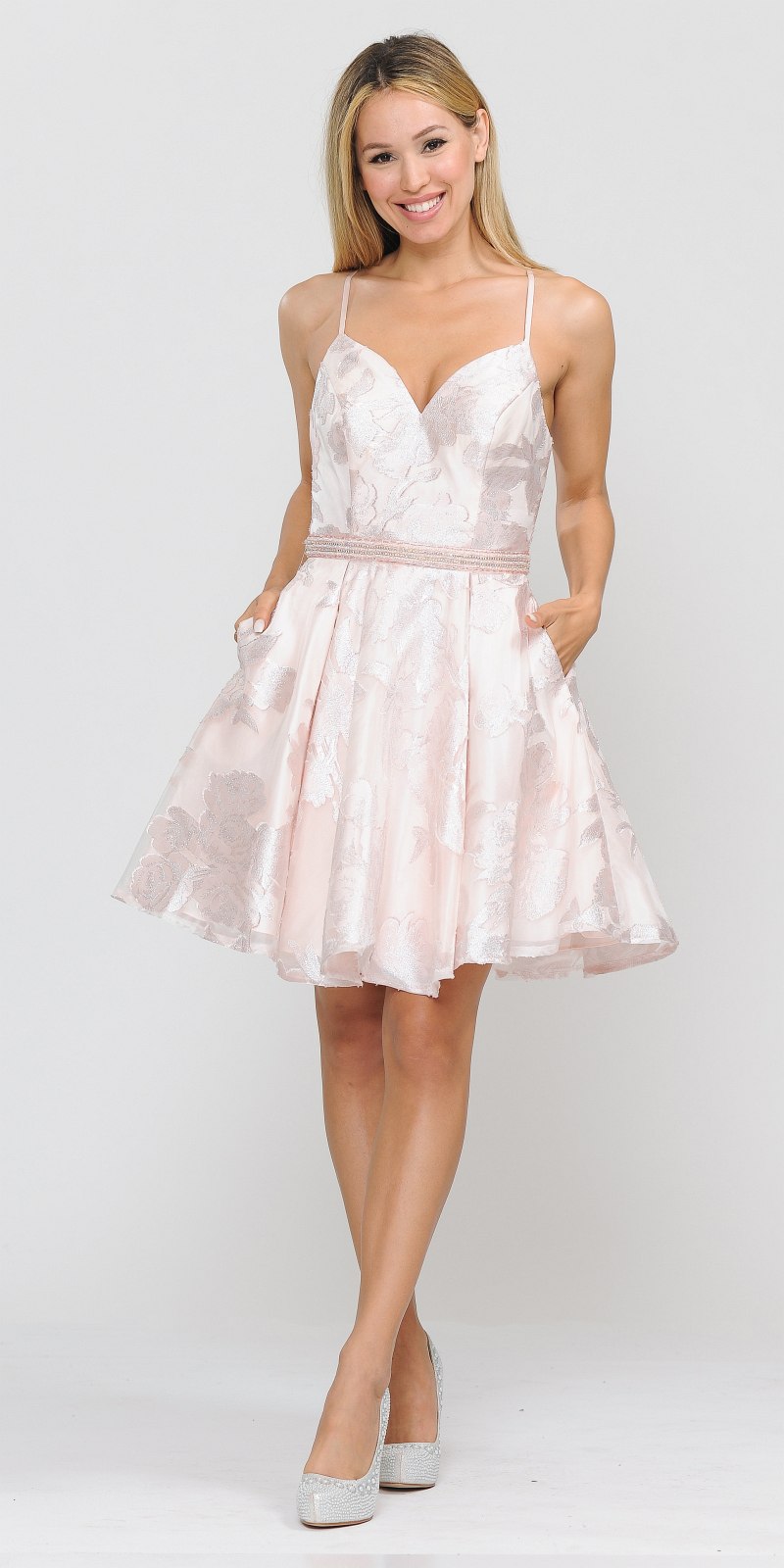 Poly USA 8422 Criss-Cross Back Short Homecoming Dress Blush