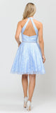 Poly USA 8428 Halter V-Neck Lace Homecoming Short Dress Baby Blue