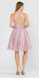 Halter V-Neck Lace Homecoming Short Dress Mauve