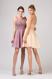 Keyhole Back Homecoming Short Dress with Pockets Champagne