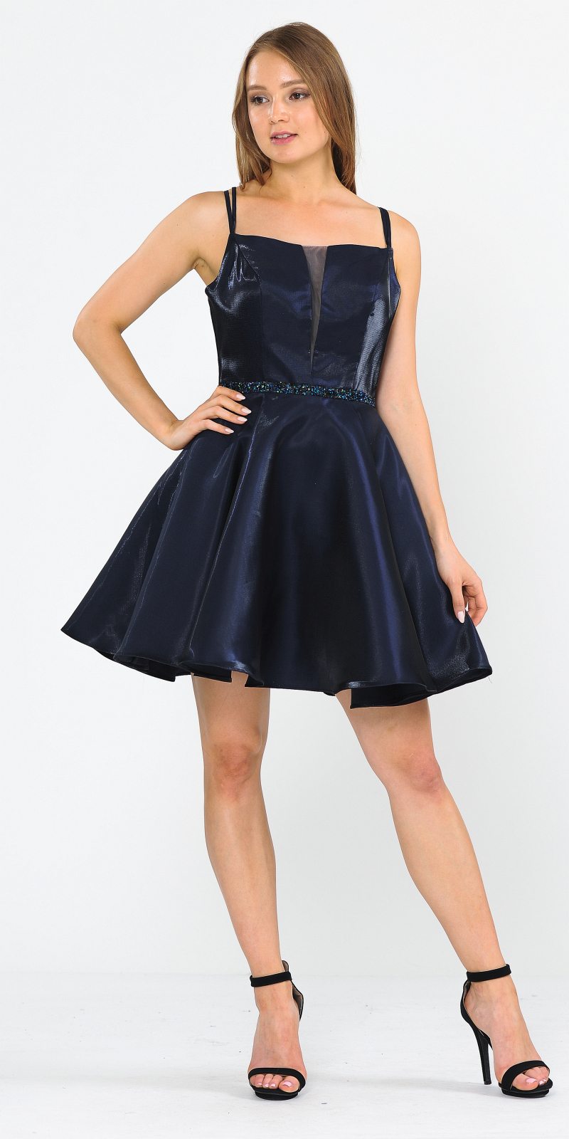 Embellished Waist with Pockets Homecoming Short Dress Navy Blue