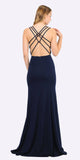 Poly USA 8468 Navy Blue Long Prom Dress with Strappy Open-Back