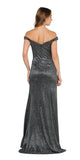 Off-Shoulder Glitter Long Prom Dress Black/Silver