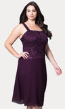 Short Plum Mother of Groom Dress Chiffon Knee Length Lace Jacket