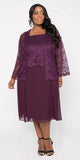Short Plum Mother of Groom Dress Chiffon Knee Length Lace Jacket