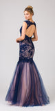 Cut-Out Back Navy/Blush Mermaid Long Prom Dress