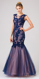Cut-Out Back Navy/Blush Mermaid Long Prom Dress