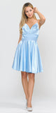 Poly USA 8536 Baby Blue Short Homecoming Romper Dress V-Neck