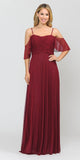 A-Line Cold-Shoulder Long Formal Dress Burgundy