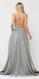 Silver/Gold Criss-Cross Back Long Prom Dress with Pockets