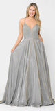 Silver/Gold Criss-Cross Back Long Prom Dress with Pockets