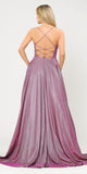 Poly USA 8574 Long Glitter Prom Dress Magenta Spaghetti Straps with Pockets