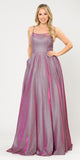 Poly USA 8574 Long Glitter Prom Dress Magenta Spaghetti Straps with Pockets