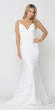 Beaded Lace Mermaid Style Long Prom Dress Off White