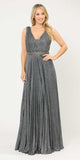 Sleeveless Pleated Long Prom Dress Beaded Waist Black