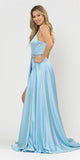 Blue Romper Style Long Prom Dress with Pockets
