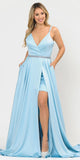 Blue Romper Style Long Prom Dress with Pockets